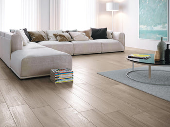 Nativo wood-look porcelain tile living room