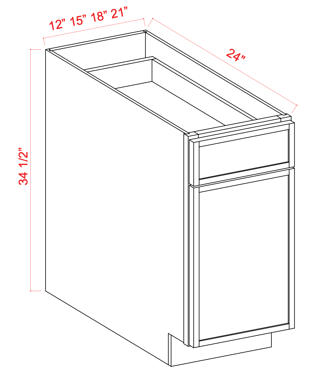 One Door One Drawer Base Cabinet 12"-21" - Shaker Slim - Cabinet Sales Center