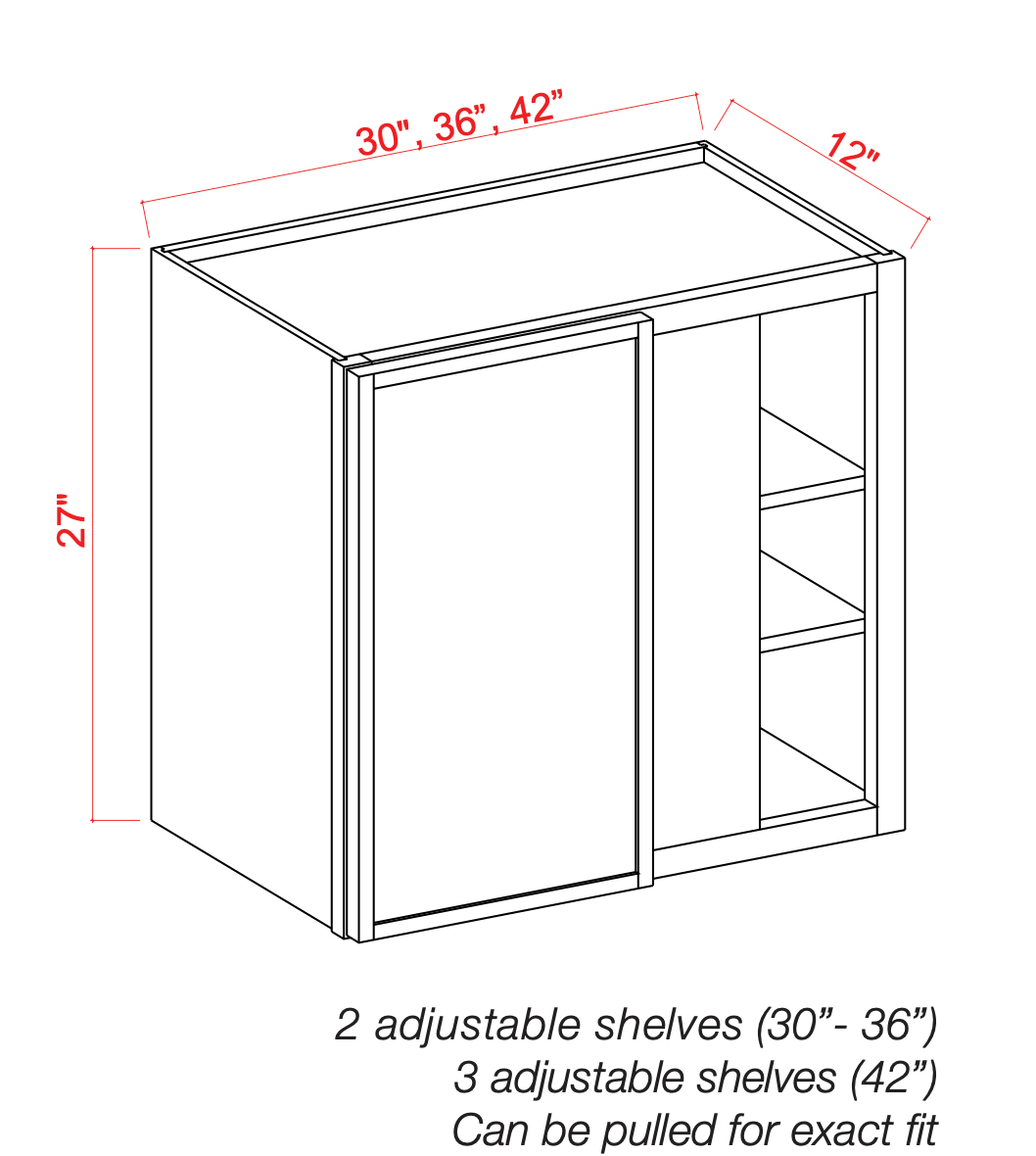 27" Wide Blind Wall Cabinet - Shaker Slim - Cabinet Sales Center