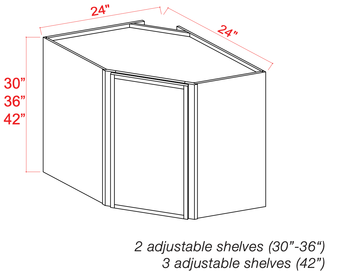 24" Wide Wall Diagonal Cabinet - Shaker Slim - Cabinet Sales Center