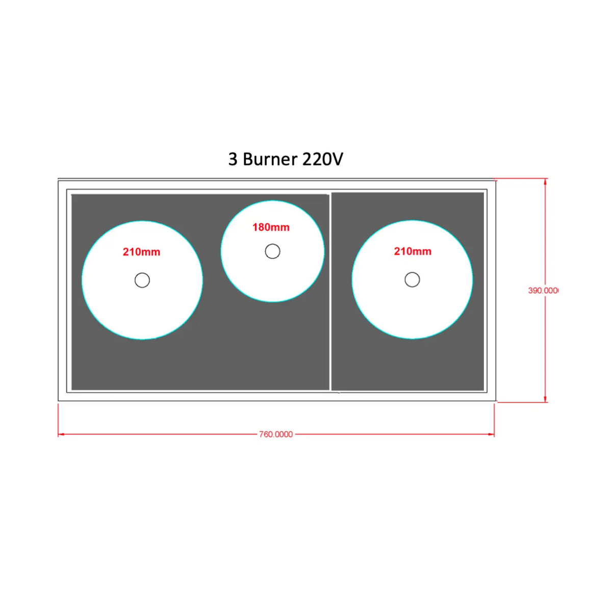 Invisacook 3 burner dimensions and cut-out drawing