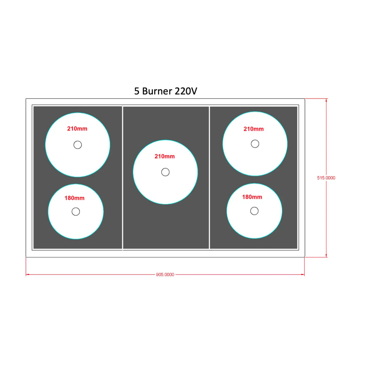 Invisacook 5 burner dimensions and cut-out drawing