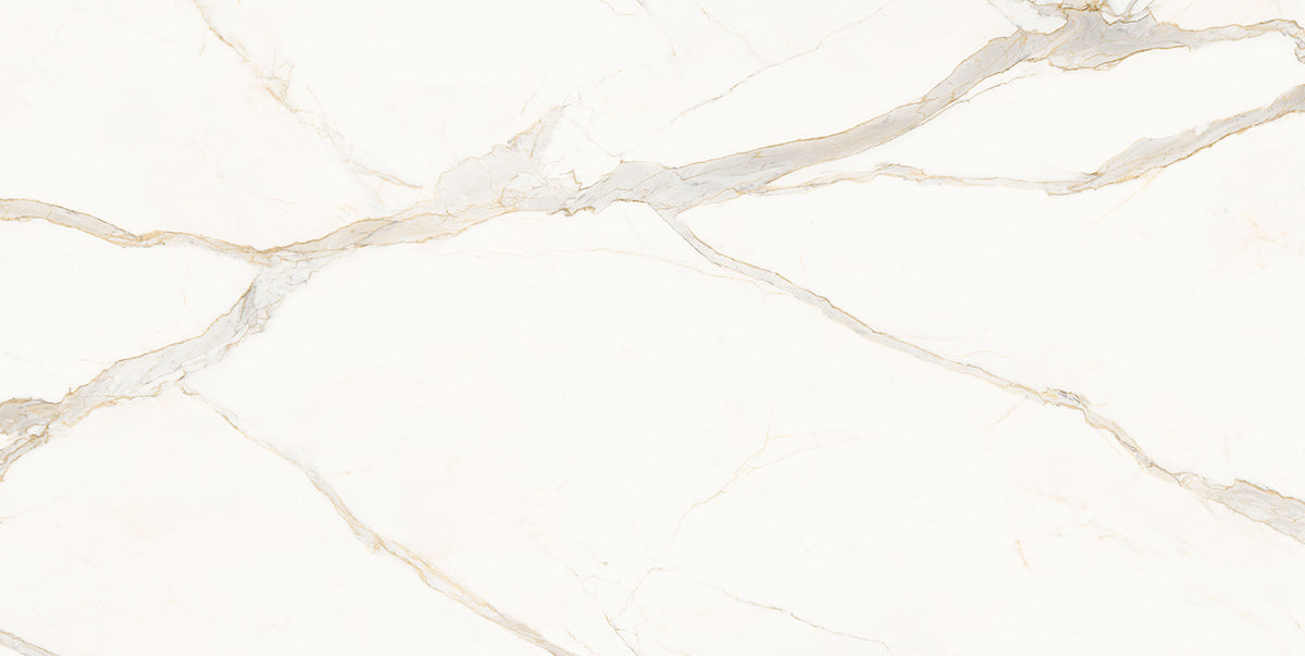 Relativa Calacatta Gold porcelain slab, 1/2 inch polished finish