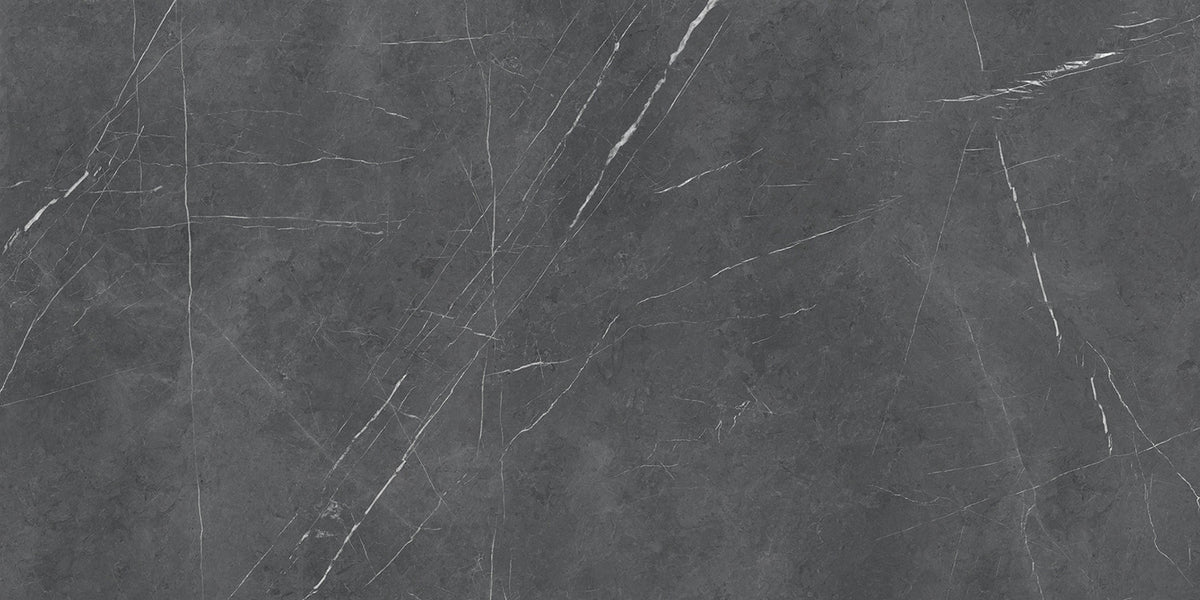 Relativa Nouvelle Grey porcelain slab, 1/2 inch polished finish
