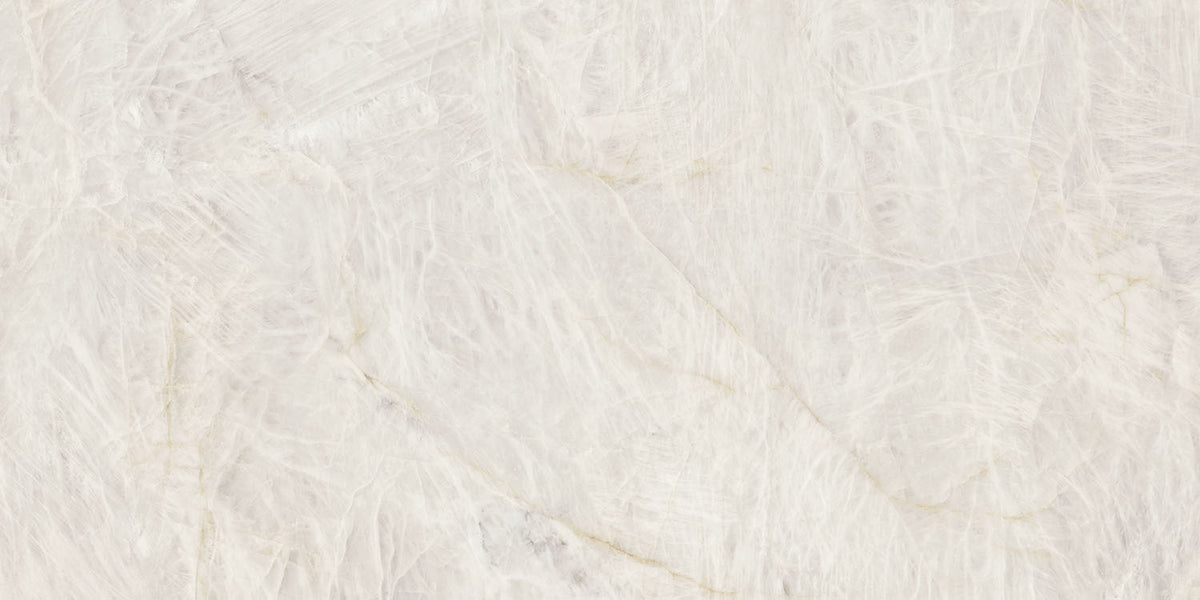 Relativa Crystal White porcelain slab, 1/2 inch polished finish
