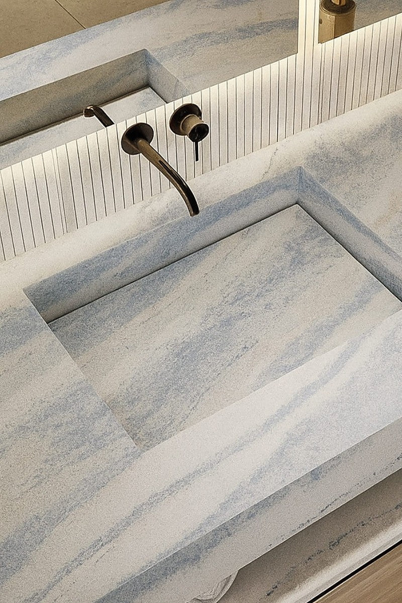 Blue Celeste Quartz countertops in a kitchen