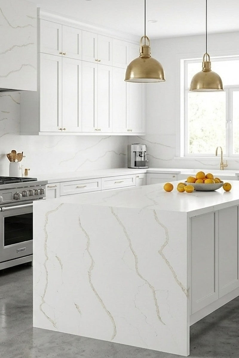 Calacatta Gold Quartz countertops in a kitchen