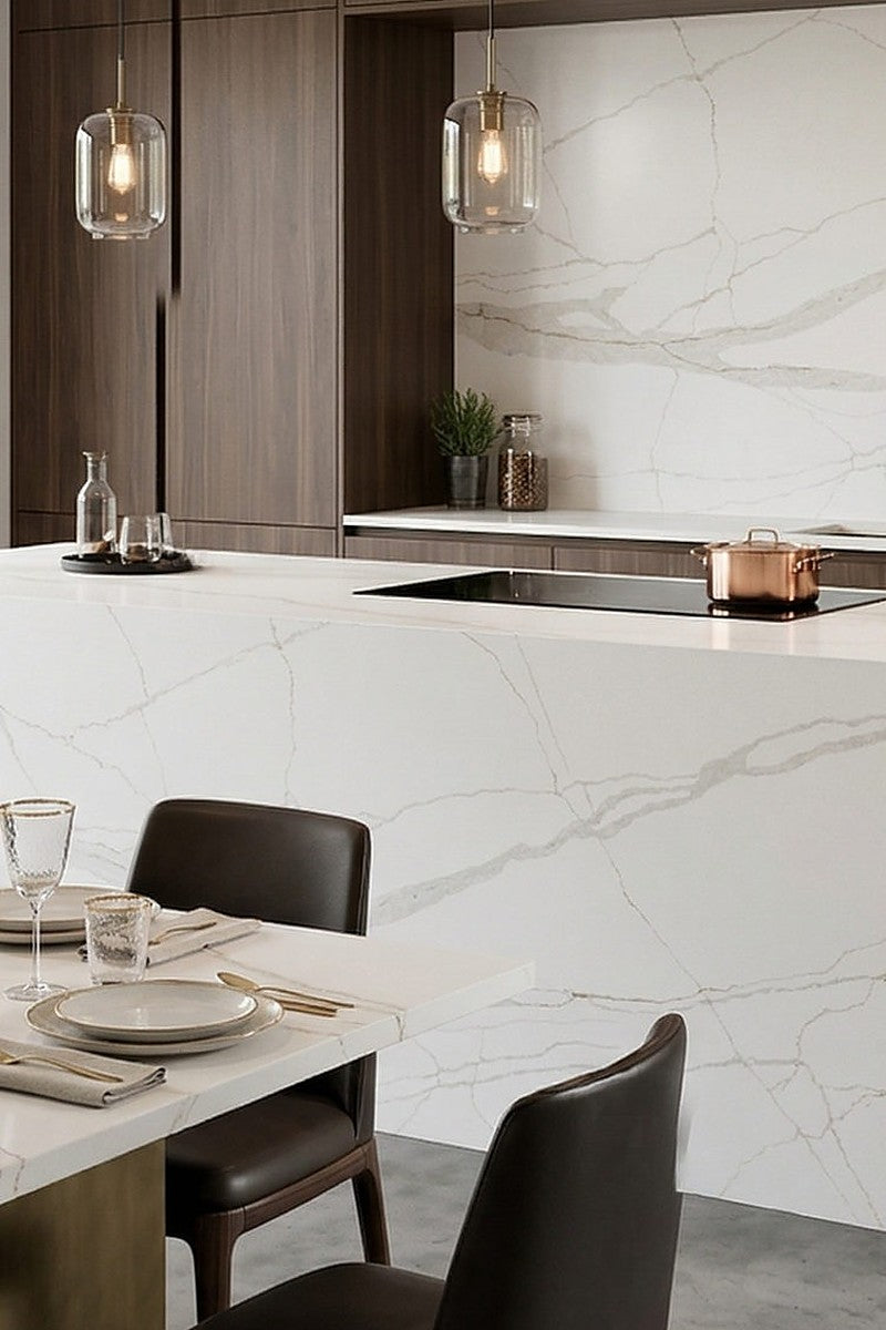 Calacatta Luo Quartz countertops in a kitchen