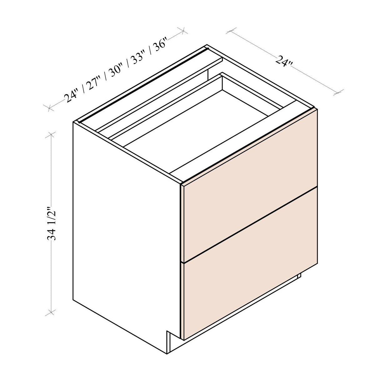 2 Drawer Base Cabinet - Coastal Euro - dimensions drawing
