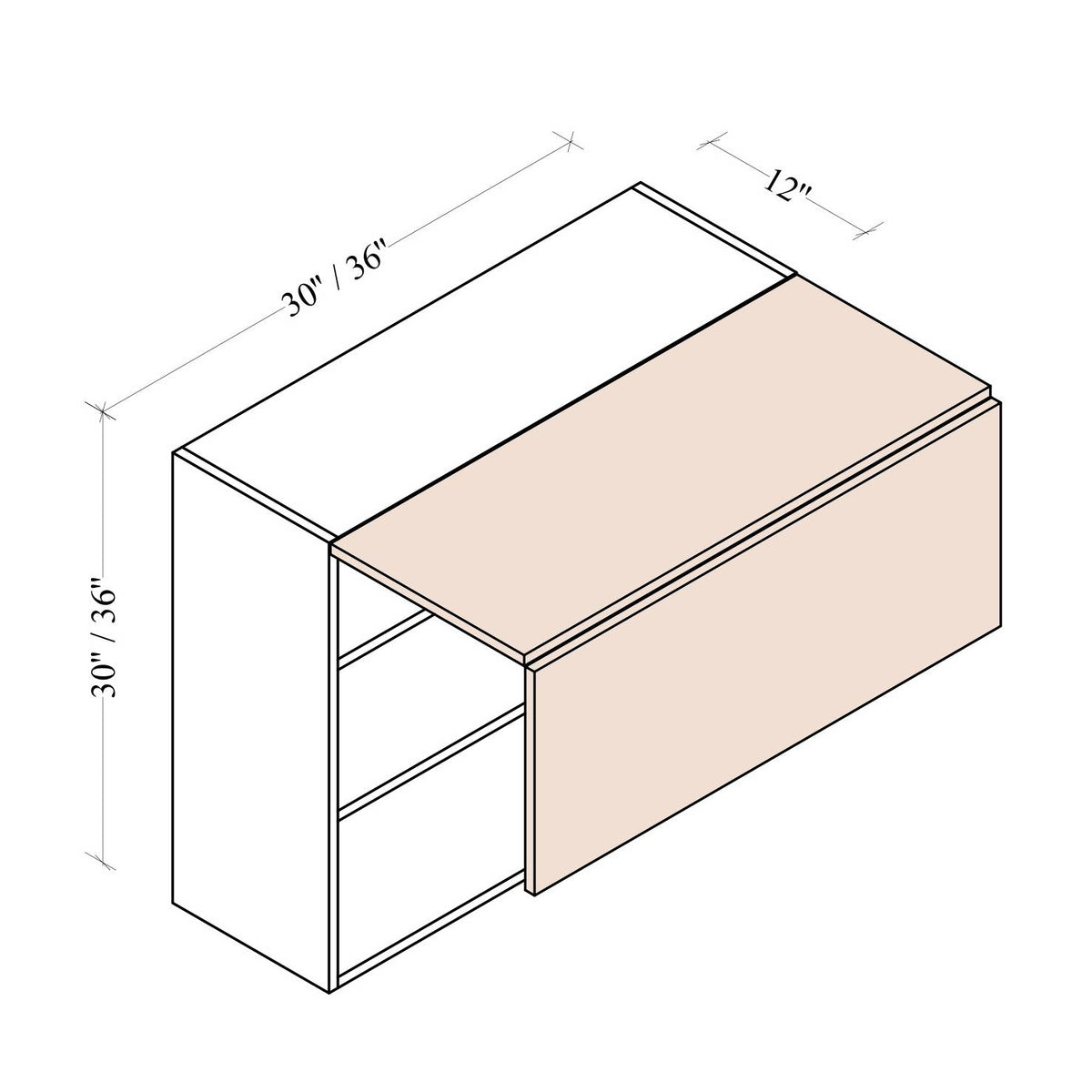 Bi-Fold Lift-Up Door Wall Cabinet - Coastal Euro - dimensions drawing