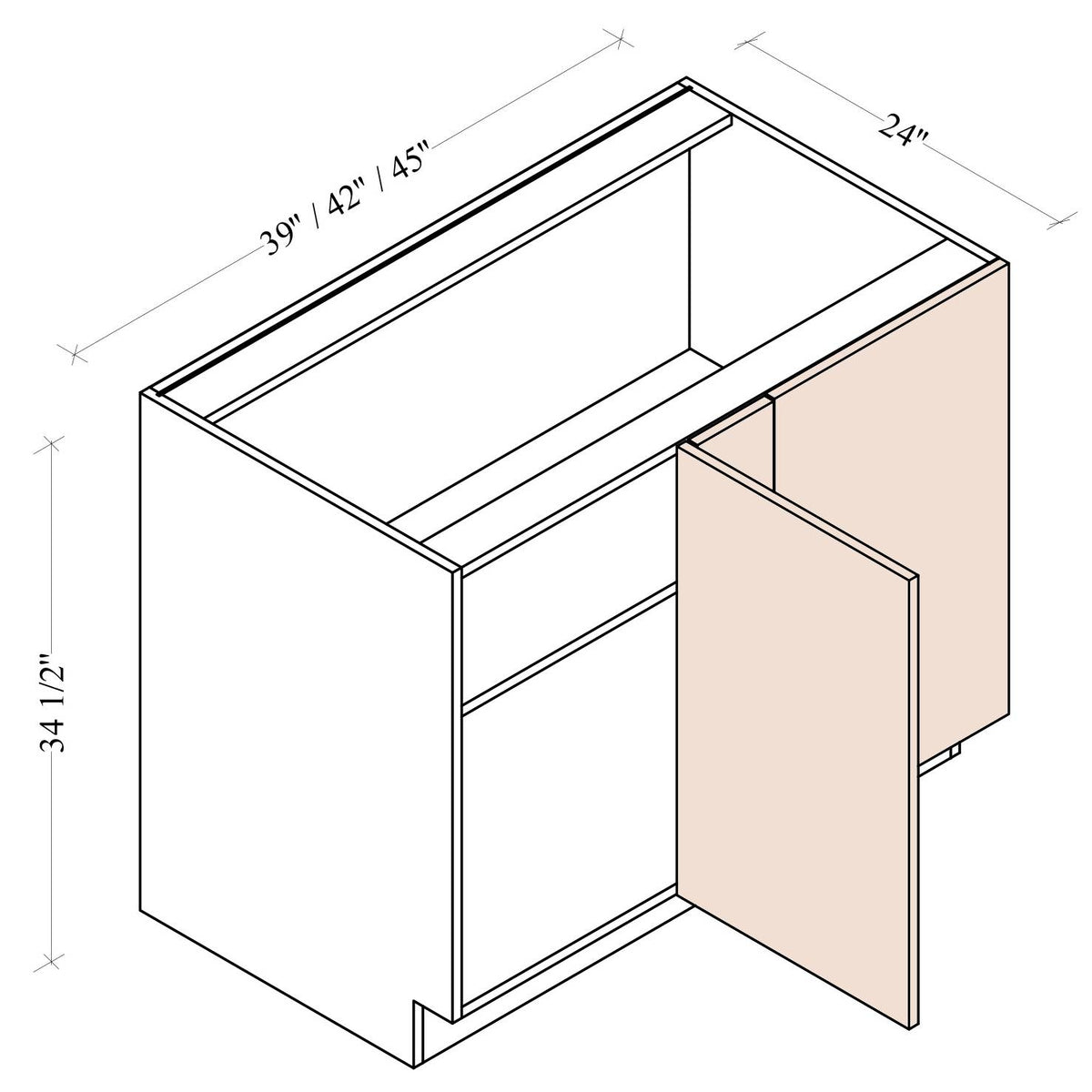 Blind Corner Base Cabinet - Coastal Euro - dimensions drawing