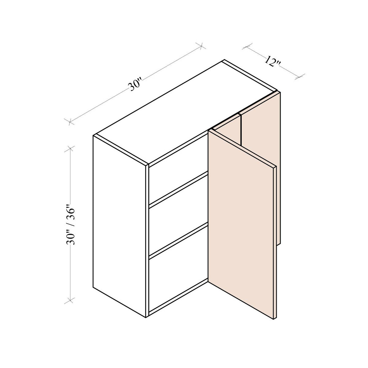 Blind Corner Wall Cabinet - Coastal Euro - dimensions drawing