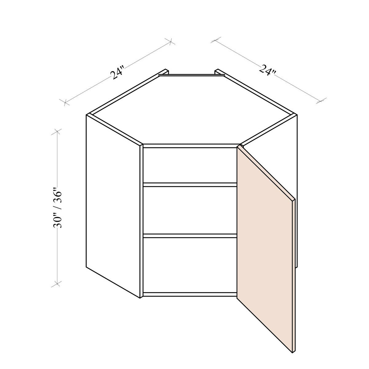 Diagonal Corner Wall Cabinet - Coastal Euro - dimensions drawing