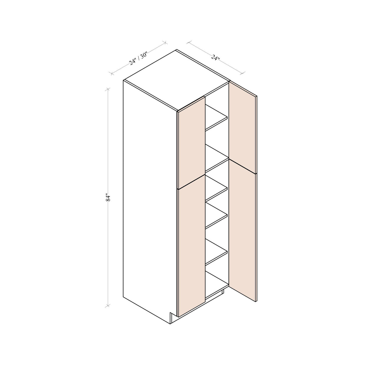 Double Door Pantry Cabinet - Coastal Euro - dimensions drawing