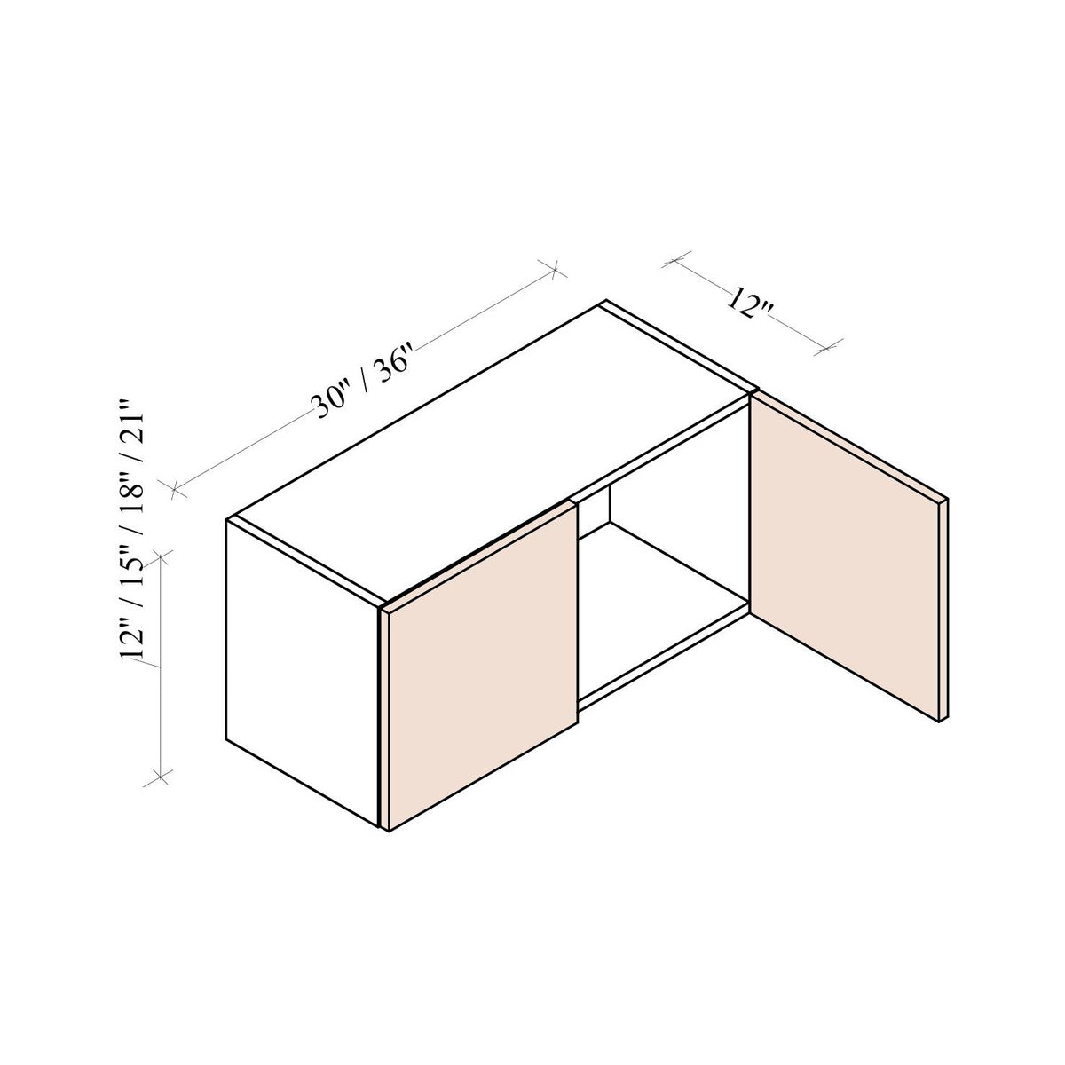 Double Door Wall Cabinet 12-24 inch high - Coastal Euro - dimensions drawing