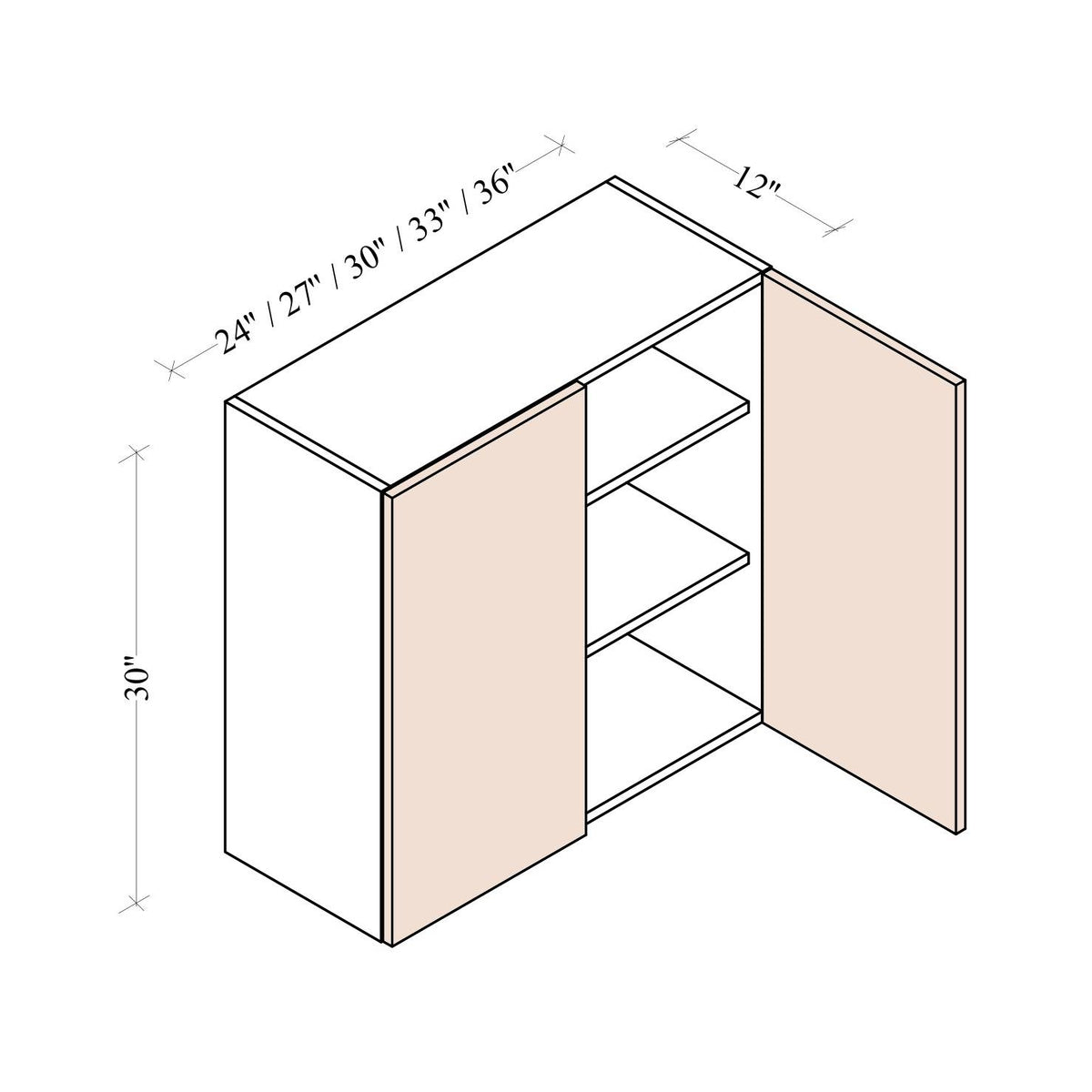 Double Door Wall Cabinet 30 inch high - Coastal Euro - dimensions drawing