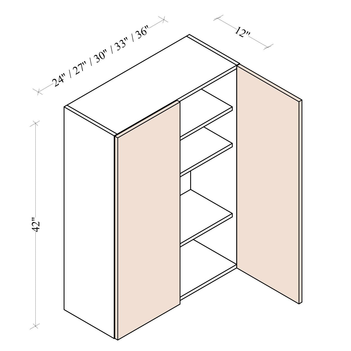 Double Door Wall Cabinet 42 inch high - Coastal Euro - dimensions drawing