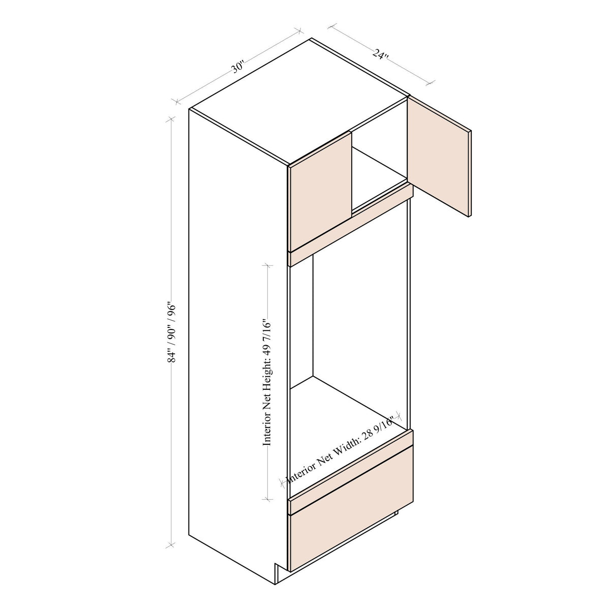 Double Oven Tall Cabinet - Coastal Euro - dimensions drawing