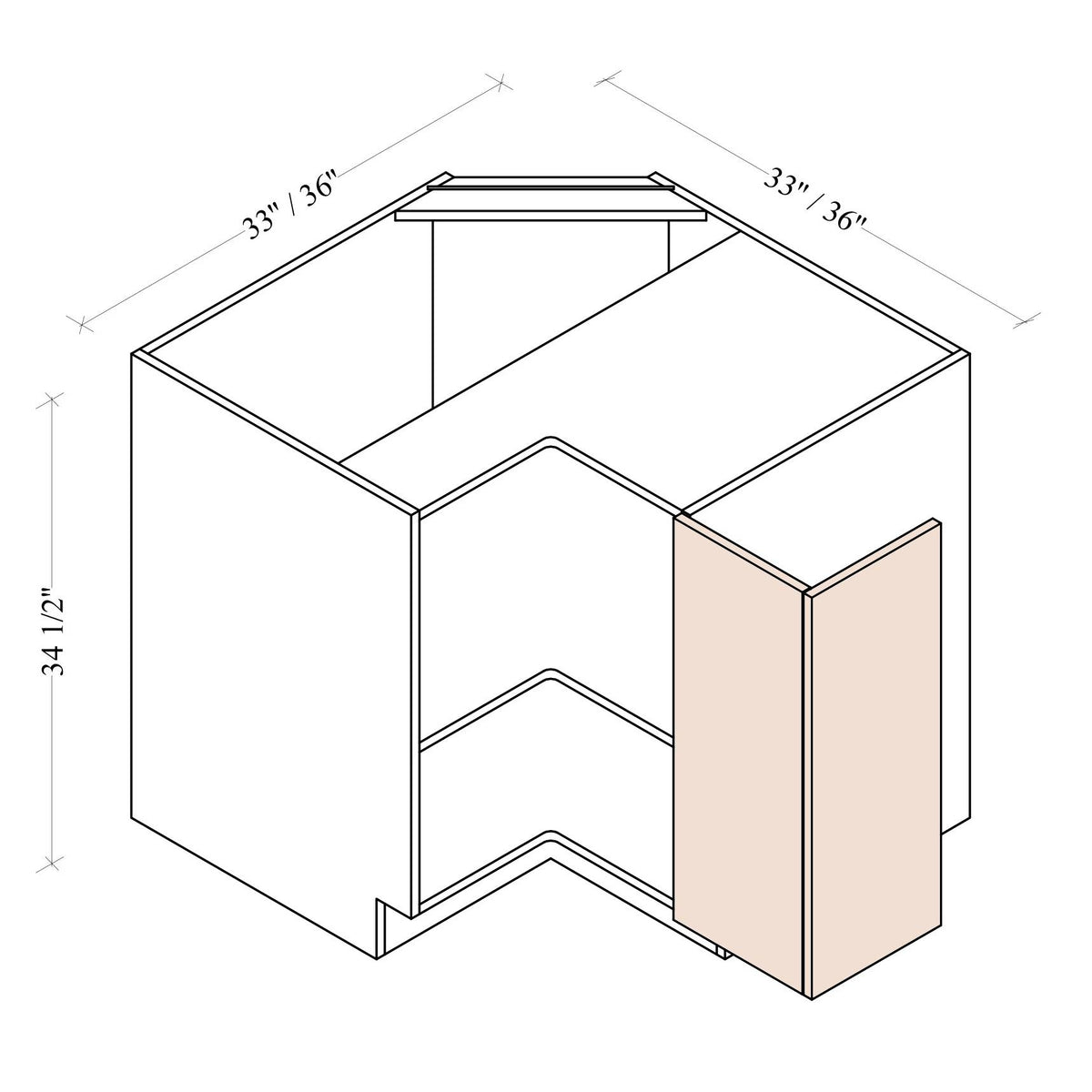 Easy Reach Corner Base Cabinet - Coastal Euro - dimensions drawing
