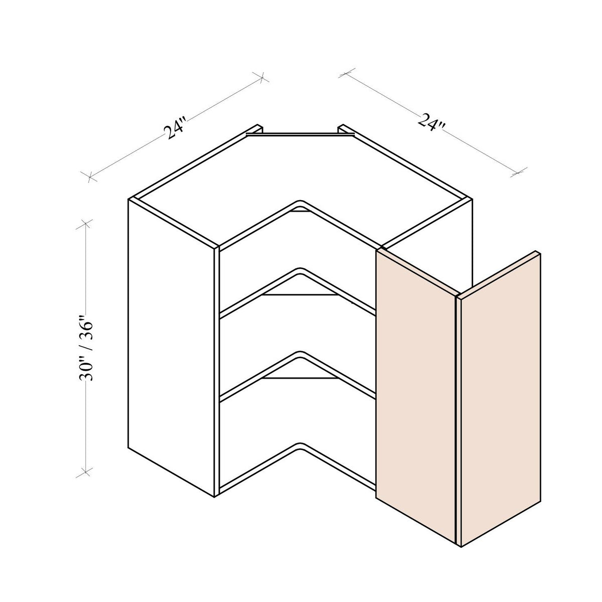 Easy Reach Corner Wall Cabinet - Coastal Euro - dimensions drawing