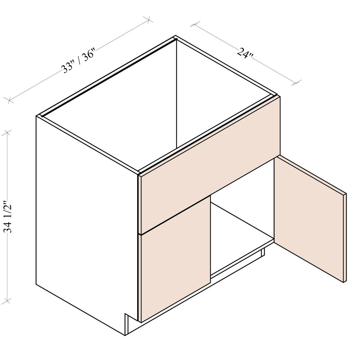 Farm Sink Base Cabinet - Coastal Euro - dimensions drawing