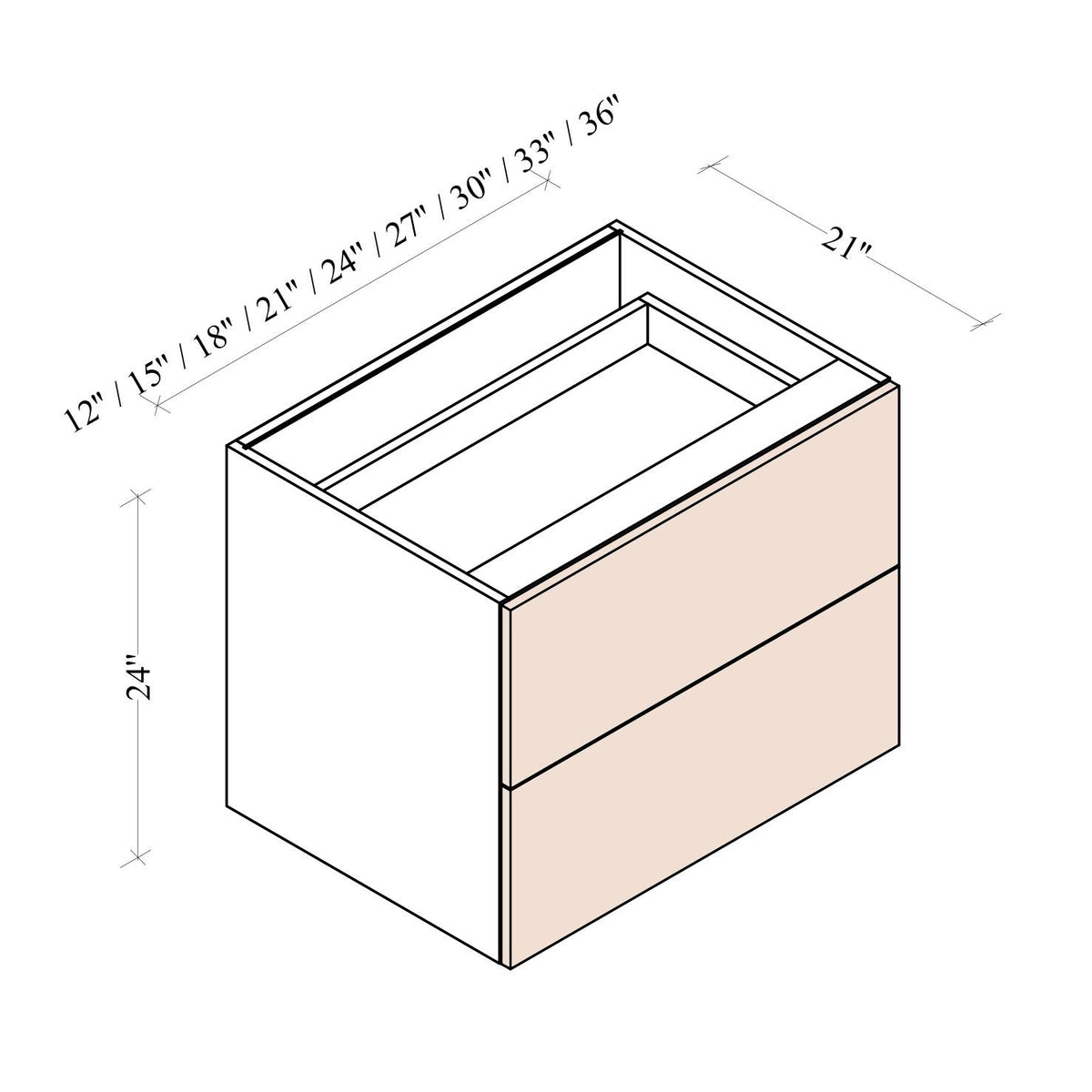 Floating Vanity Drawer Base Cabinet - Coastal Euro - dimensions drawing