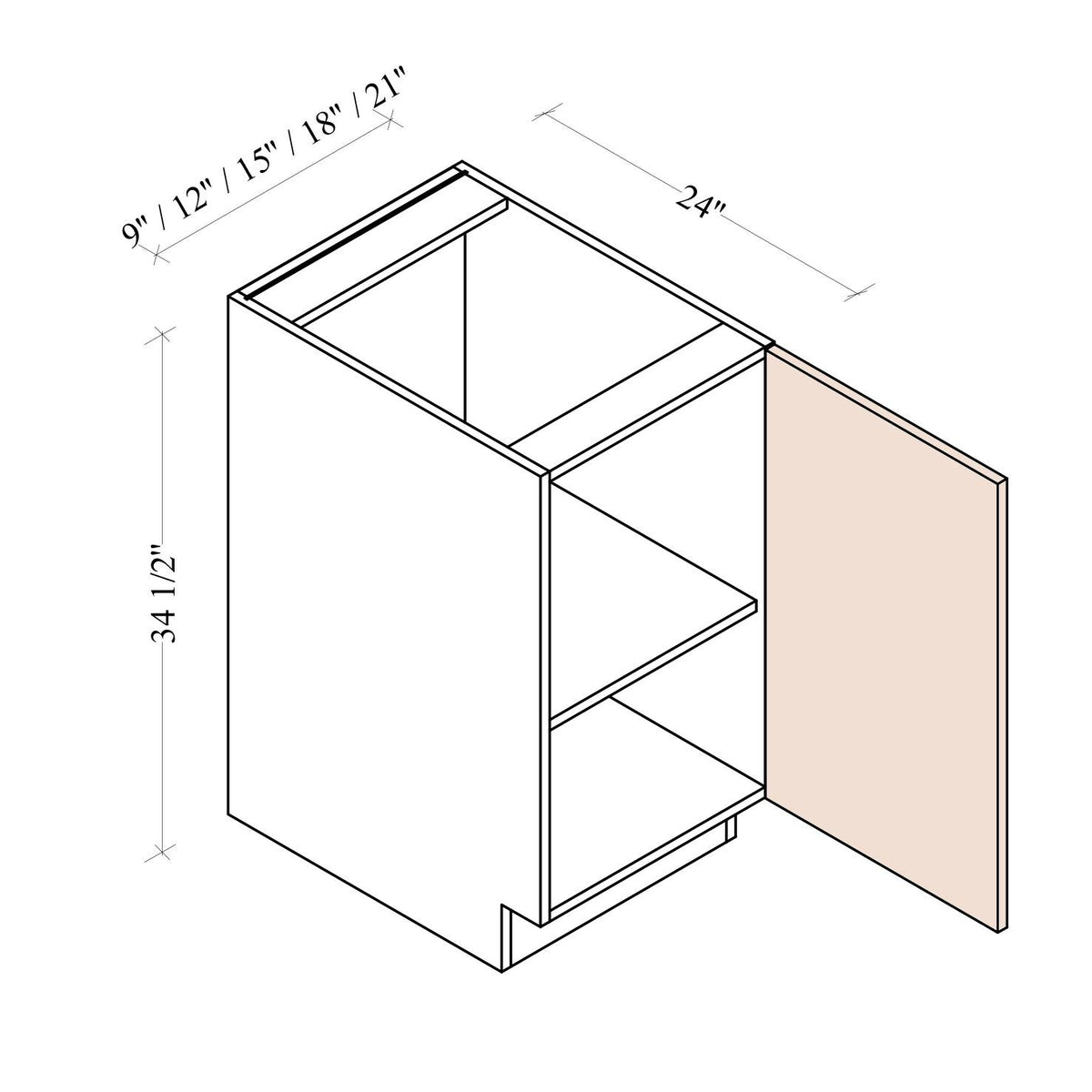 Full Height Door Base Cabinet - Coastal Euro - dimensions drawing