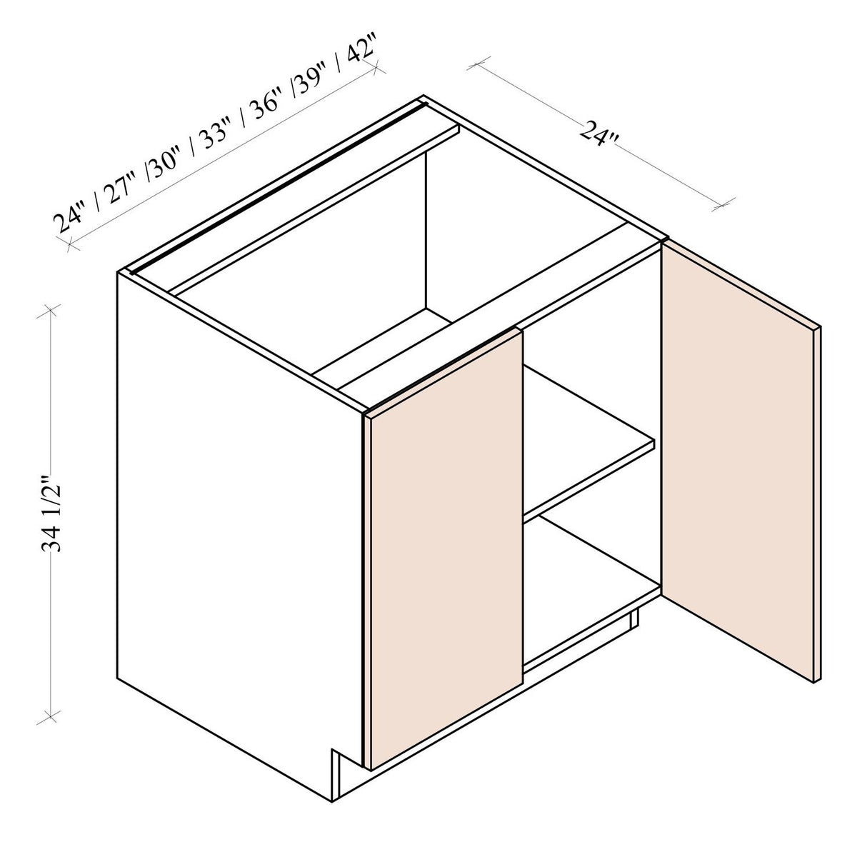 Full Height Double Door Base Cabinet - Coastal Euro - dimensions drawing
