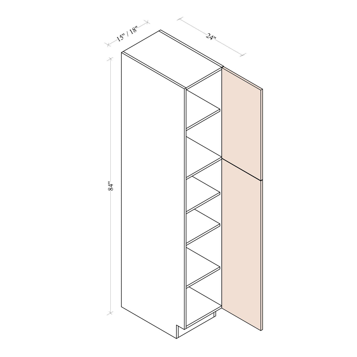 Single Door Pantry Cabinet - Coastal Euro - dimensions drawing