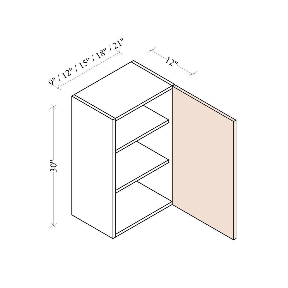 Single Door Wall Cabinet 30 inch high - Coastal Euro - dimensions drawing