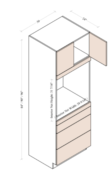 Single Oven Tall Cabinet - Coastal Euro - dimensions drawing