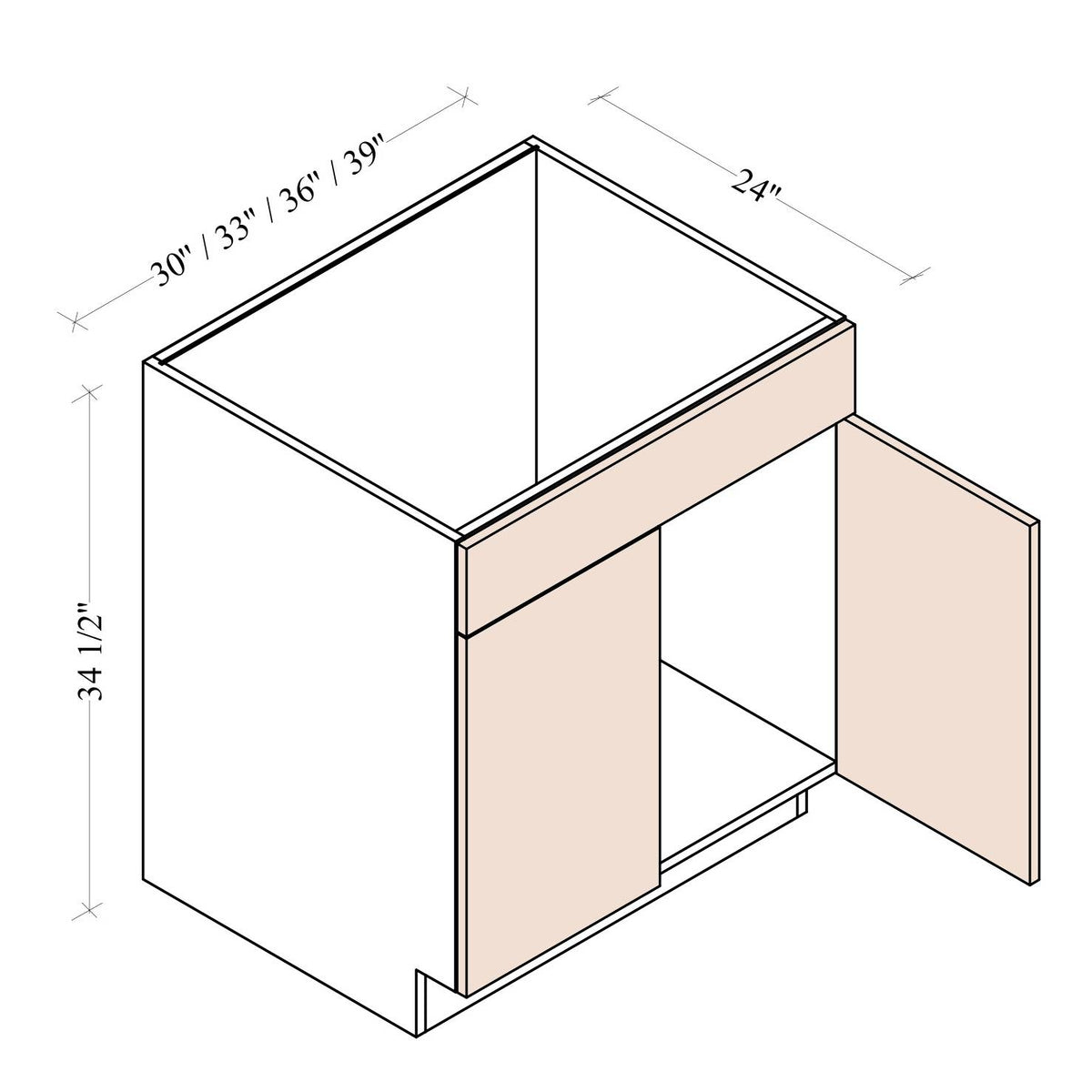 Sink Base Cabinet - Coastal Euro - dimensions drawing