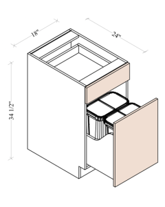 Waste Basket Base Cabinet - Coastal Euro - dimensions drawing