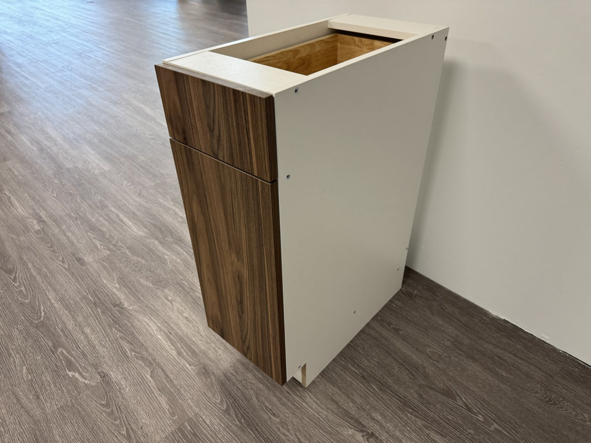 Coastal Euro one door one drawer base cabinet in Walnut, frameless slab door and drawer front