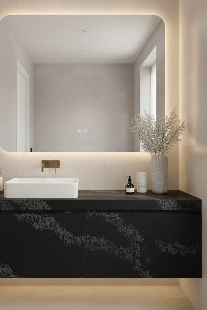 Corvo Black Quartz countertops in a kitchen