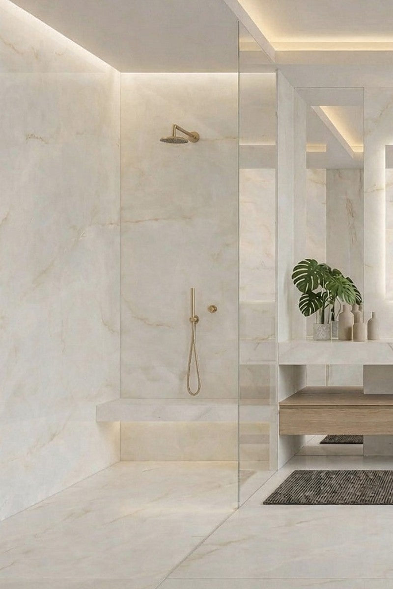 Cristallo Royal Printed Quartz countertops in a kitchen