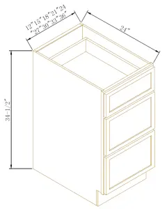Three Drawer Base Cabinet - Coastal Slim Shaker