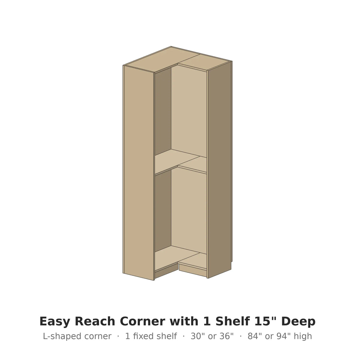 Easy Reach Corner with 1 Shelf 15" Deep – Modern Closet