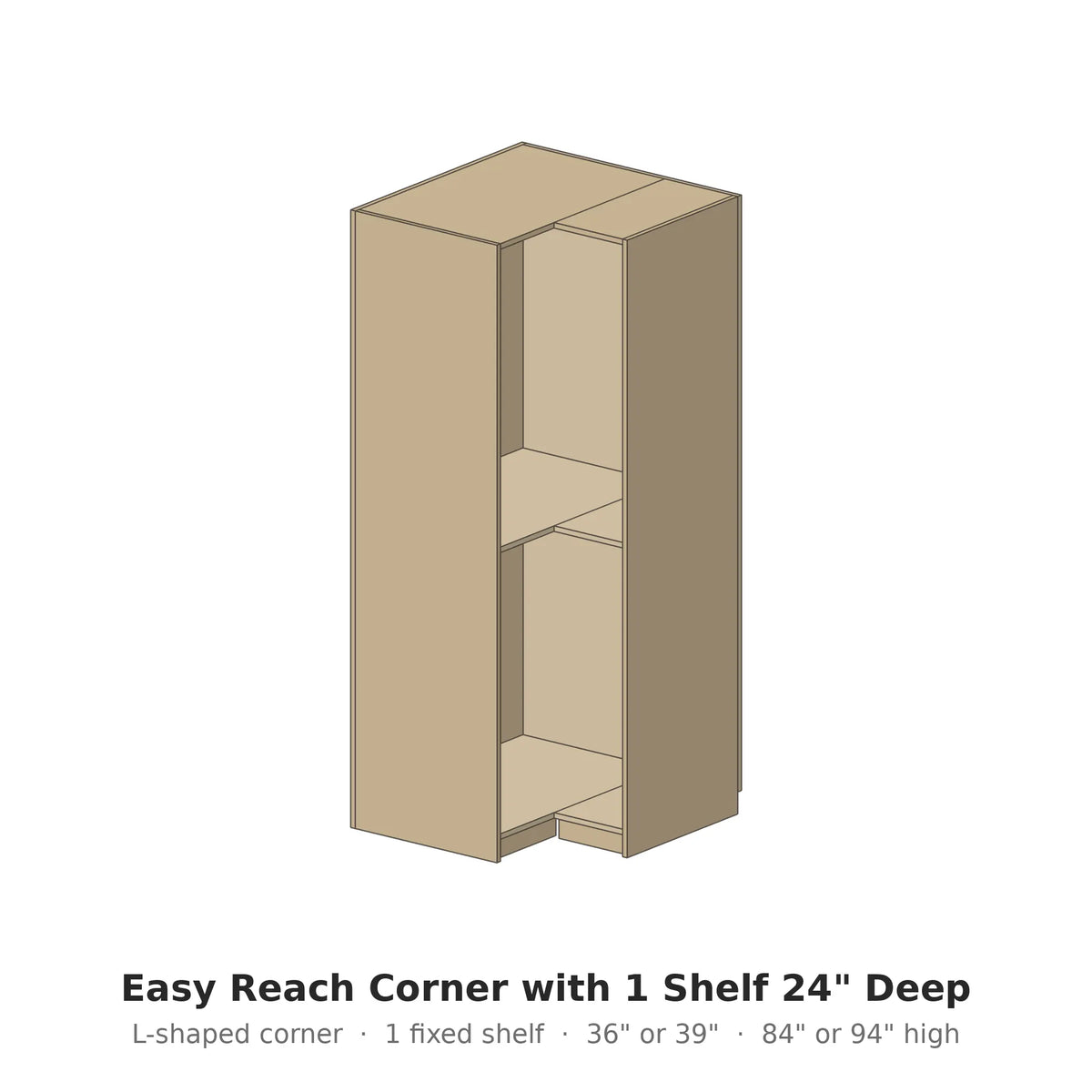 Easy Reach Corner with 1 Shelf 24" Deep – Modern Closet