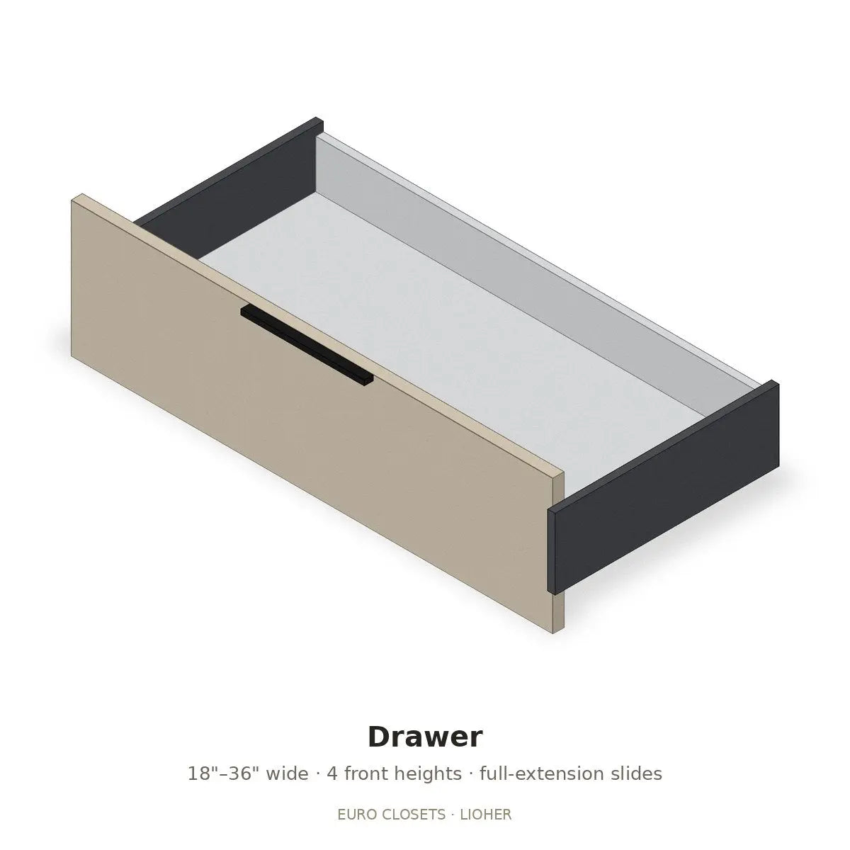 Euro Closet full-extension drawer with Lino Miami front