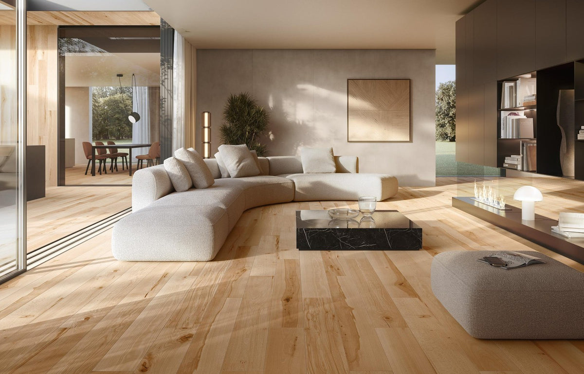Heritage Rialto wood-look porcelain tile living room