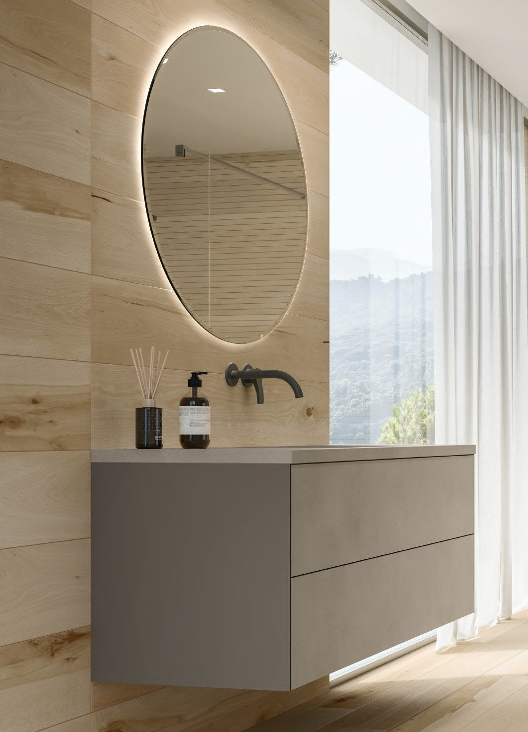 Heritage Sospiro wood-look porcelain tile bathroom wall and floor