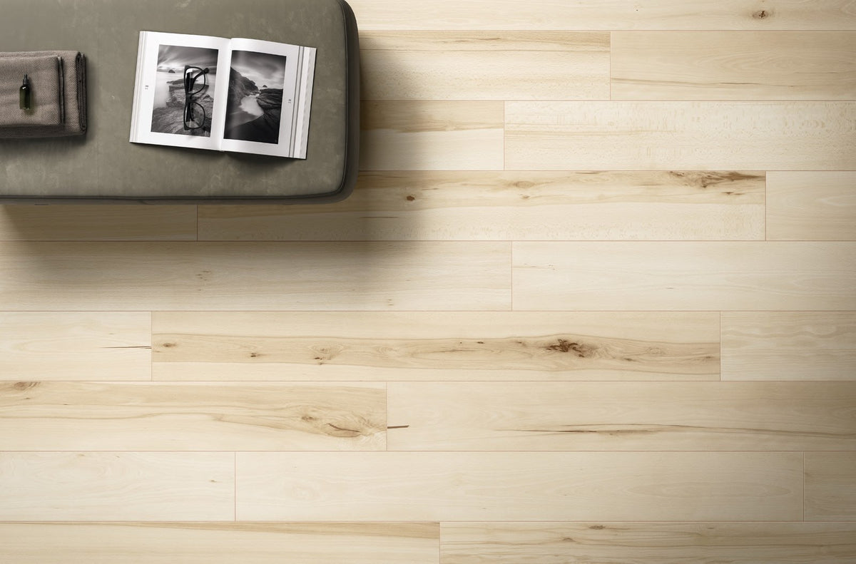Heritage Sospiro wood-look porcelain tile floor detail