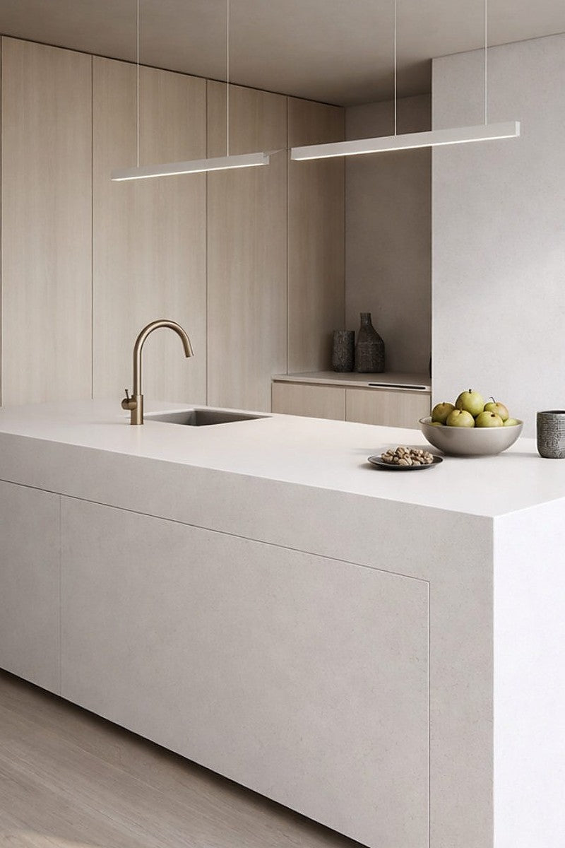 London White Quartz countertops in a kitchen