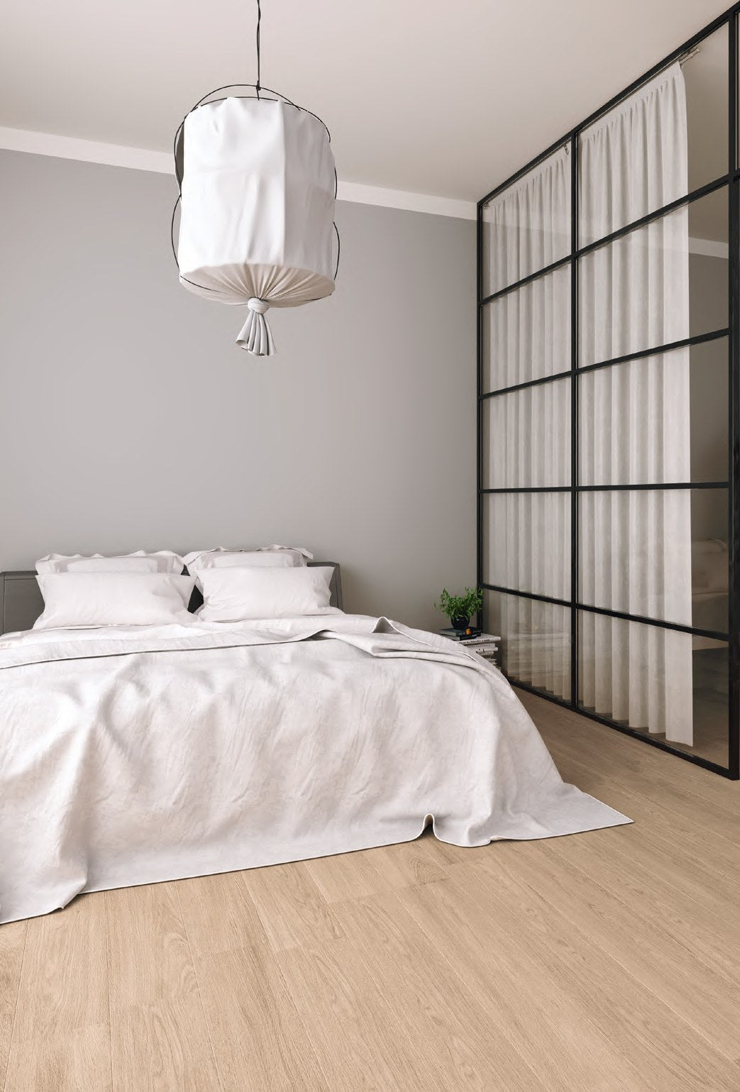 Nativo Ambra wood-look porcelain tile bedroom