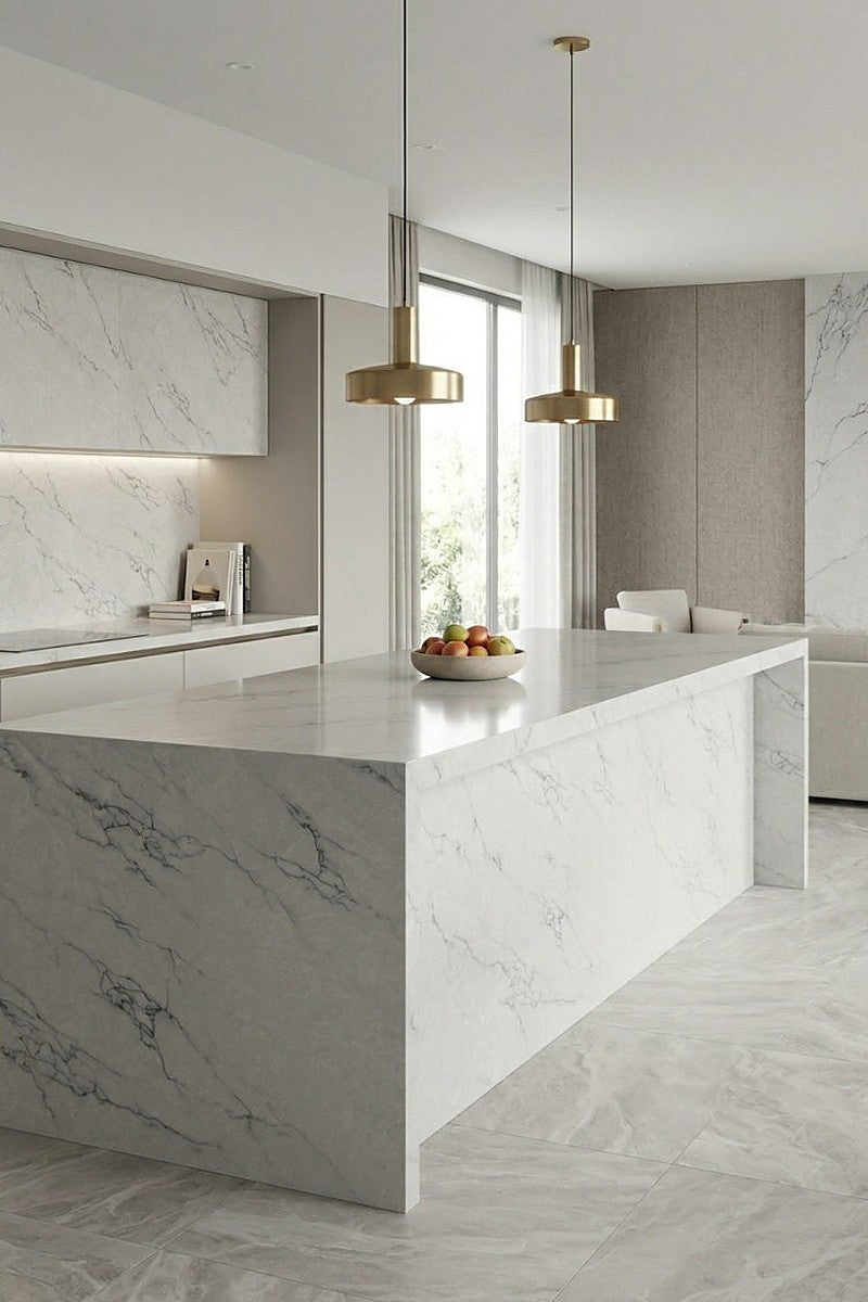 Ocean Grey Quartz countertops in a kitchen