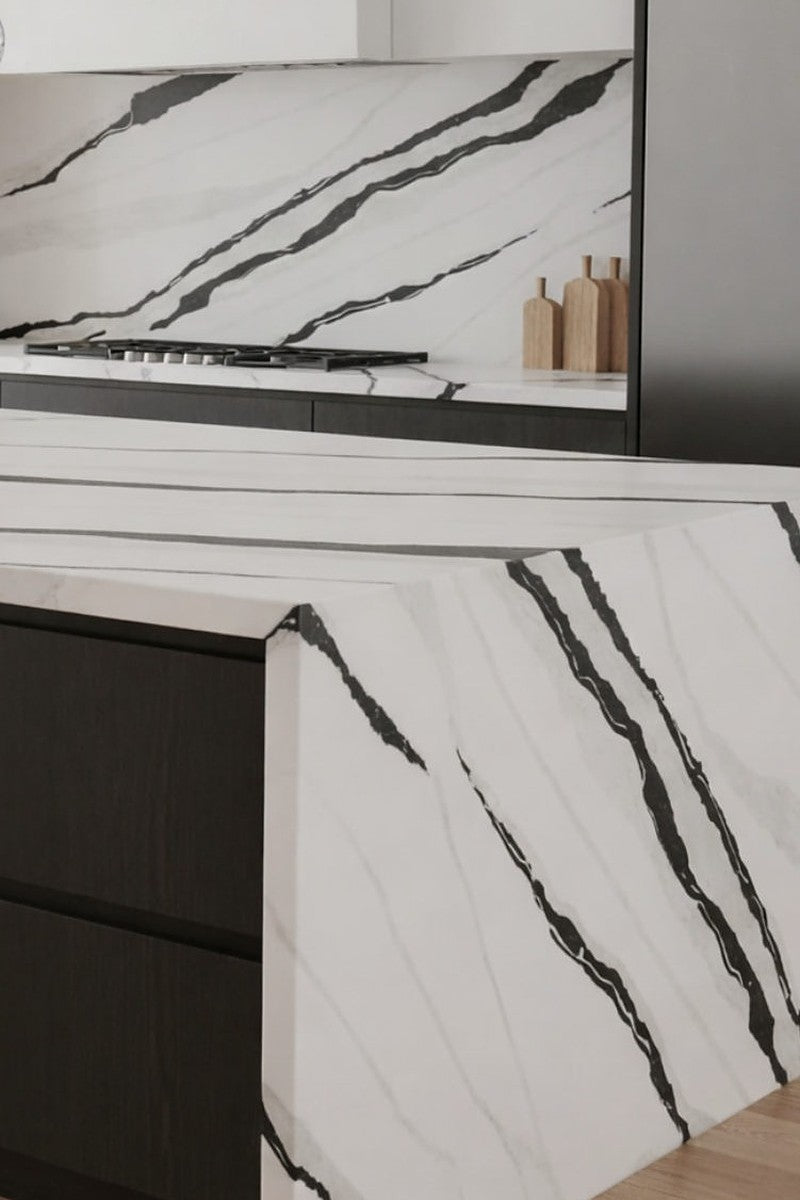 Panda Black Quartz countertops in a kitchen
