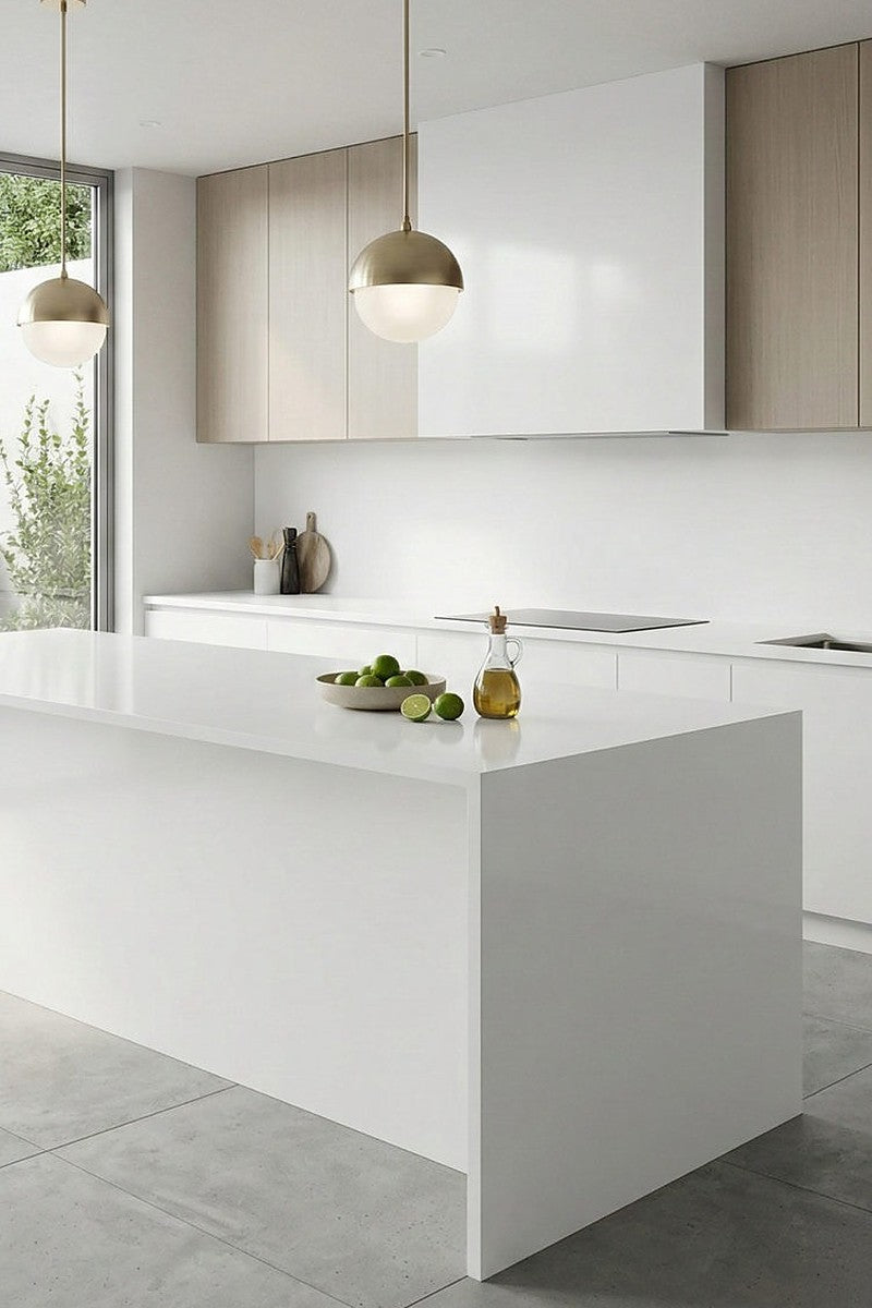 Pure White Quartz countertops in a kitchen