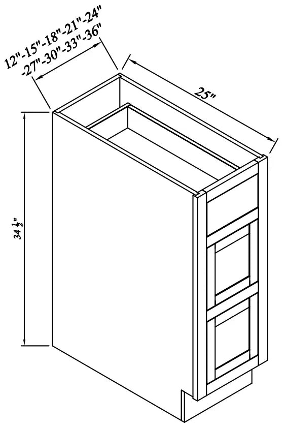 Three Drawer Base Cabinet - Reserve Inset - Reserve Inset Natural Oak