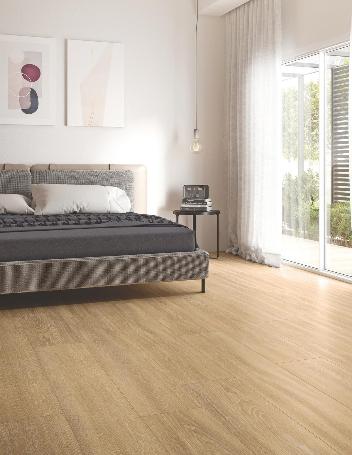 Ridgeline Cognac wood-look porcelain tile bedroom